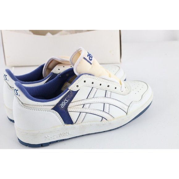NOS Vintage 90s Asics Mens 8.5 Spell Out Outrage Lo Sneakers Shoes White Blue